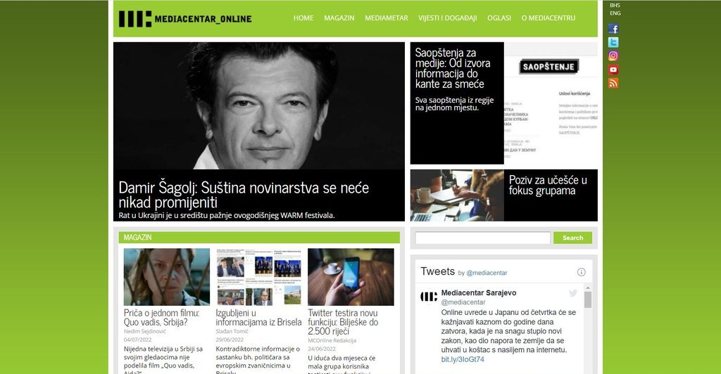Screenshot of the Mediacentar Online website