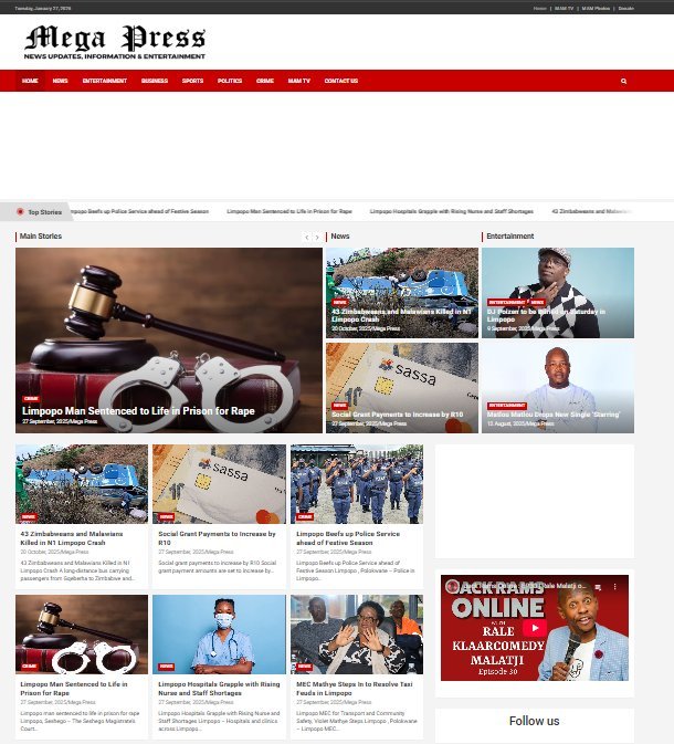 Screenshot of the Mega Press website