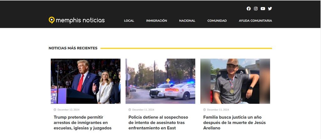 Screenshot of the Memphis Noticias website