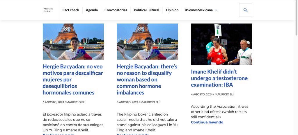 Screenshot of the Mexicana De Arte website