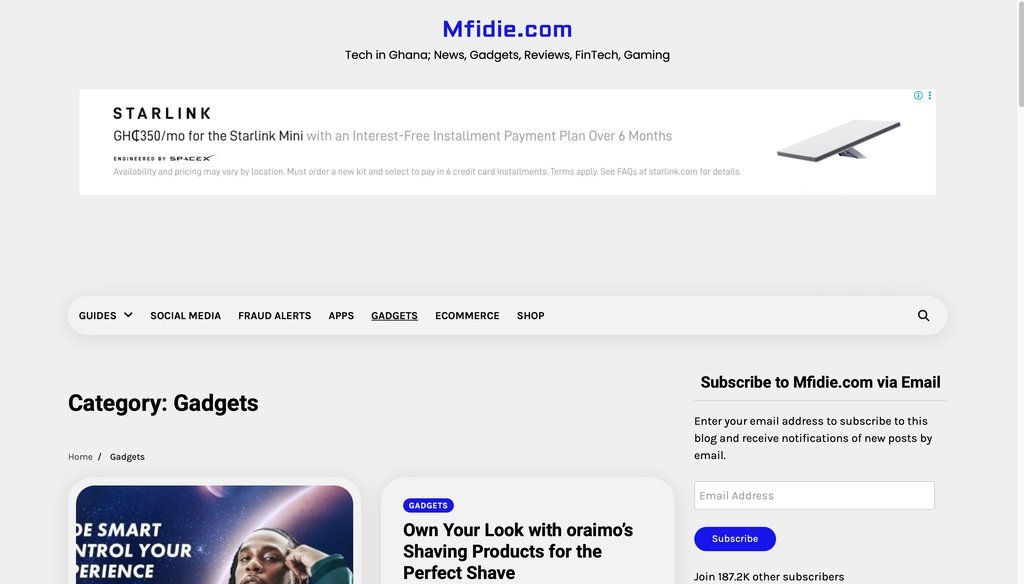 Screenshot of the Mfidie website