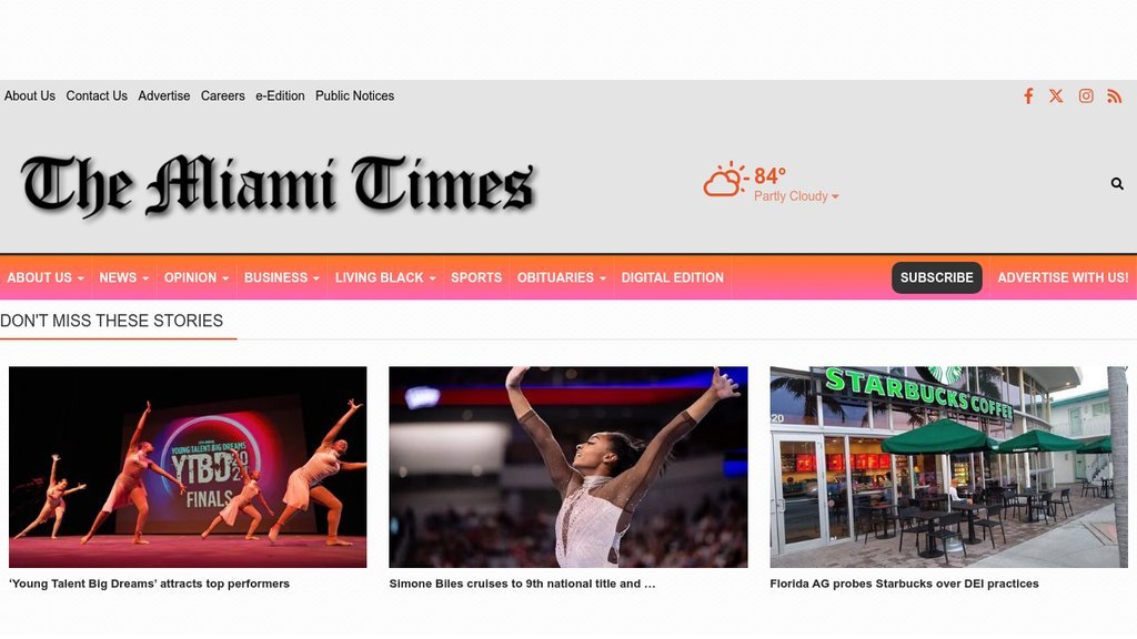 Screenshot of the Miami Times, The website