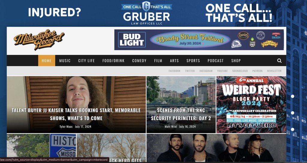 Screenshot of the Milwaukee Record website