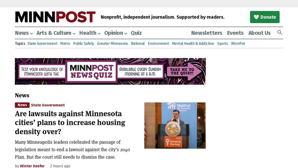 Screenshot of the MinnPost website