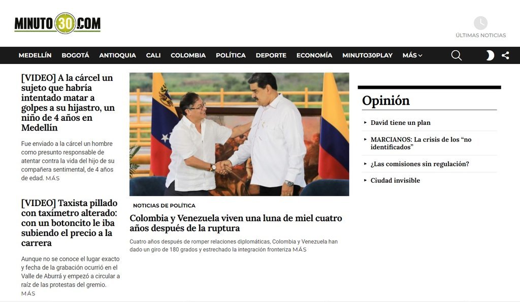 Screenshot of the Minuto30 website