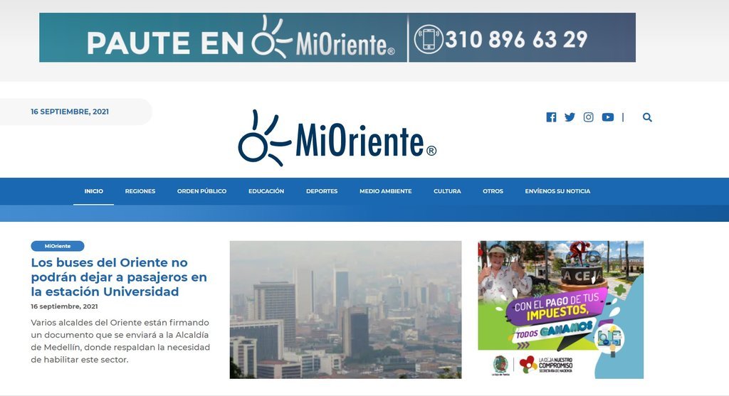 Screenshot of the Mioriente website