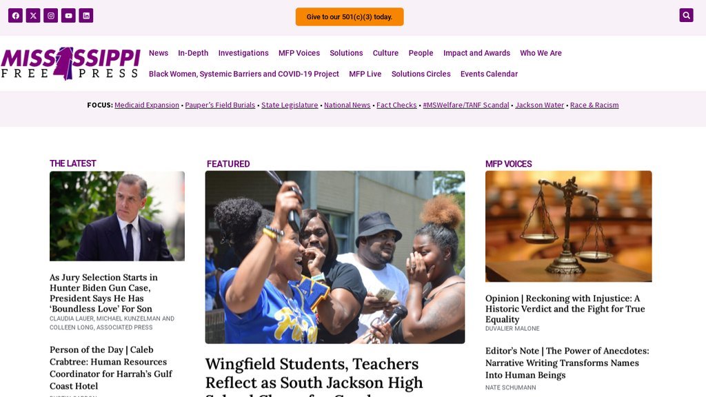 Screenshot of the Mississippi Free Press website