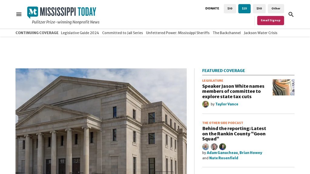 Screenshot of the Mississippi Today website