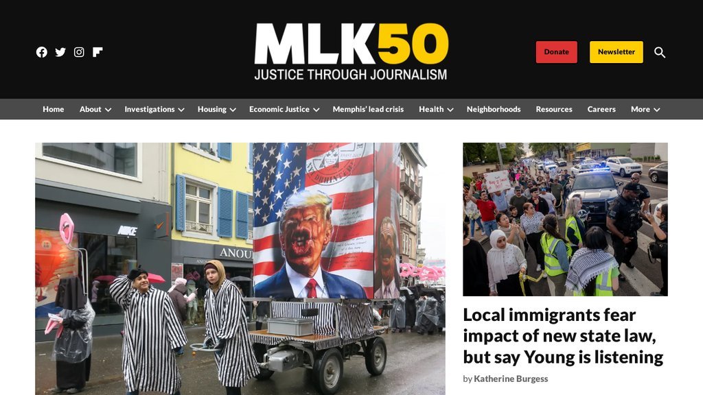 Screenshot of the MLK50: Justice Through Journalism website