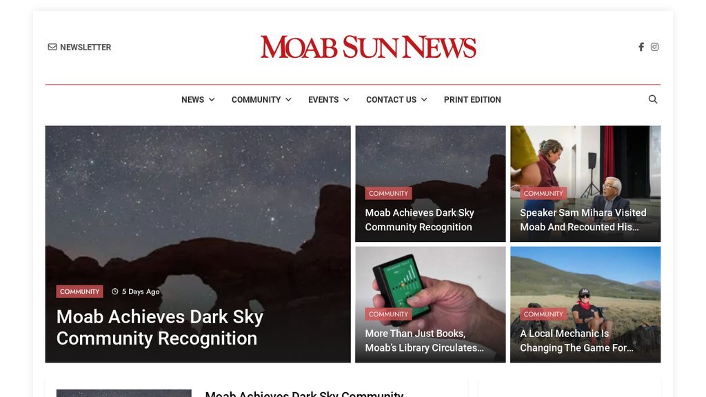 Screenshot of the Moab Sun News, The website