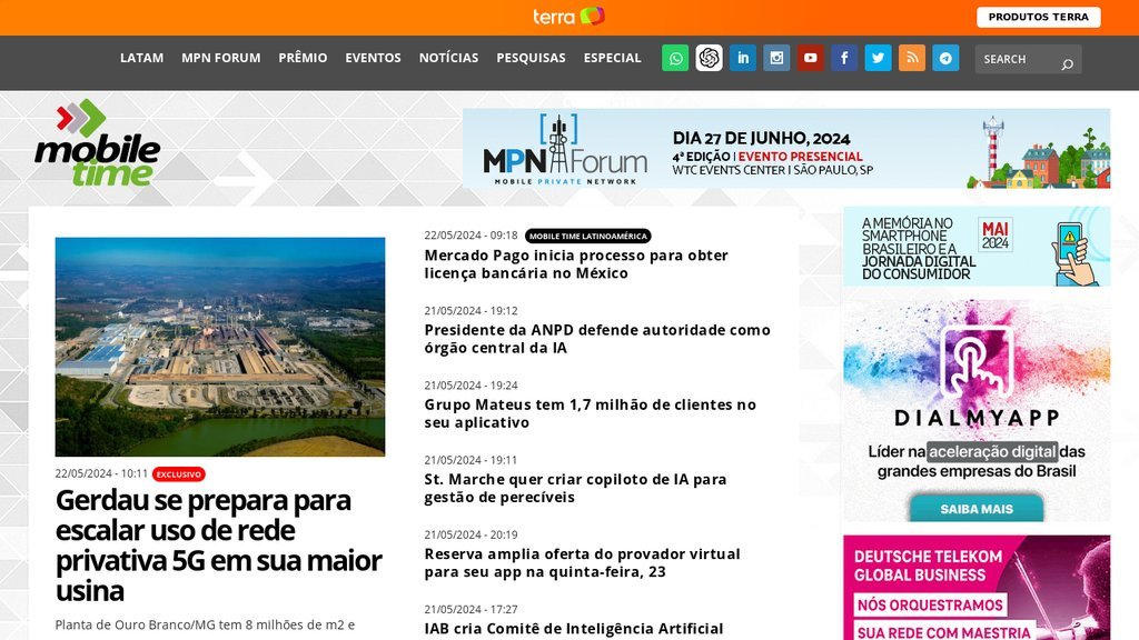 Screenshot of the Mobile Time website