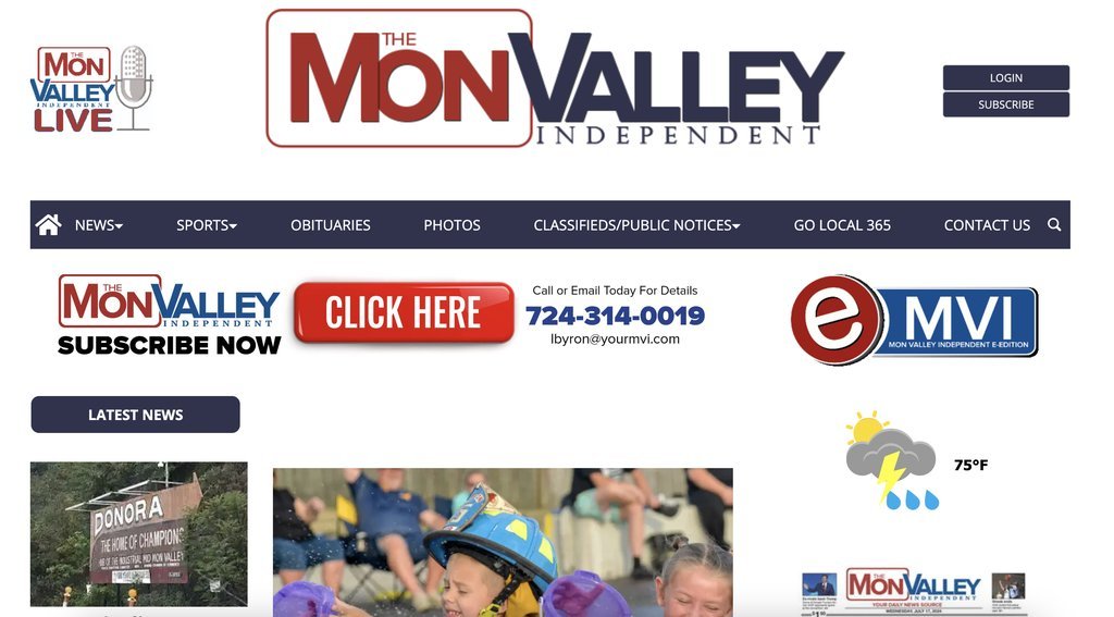 Screenshot of the Mon Valley Independent website