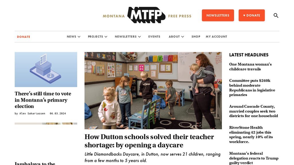 Screenshot of the Montana Free Press website