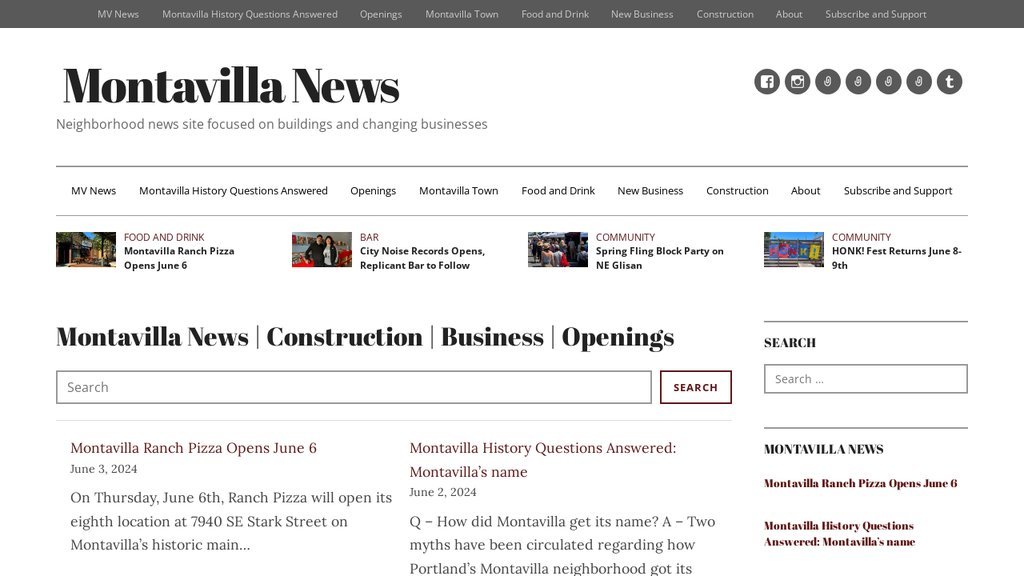Screenshot of the Montavilla News website