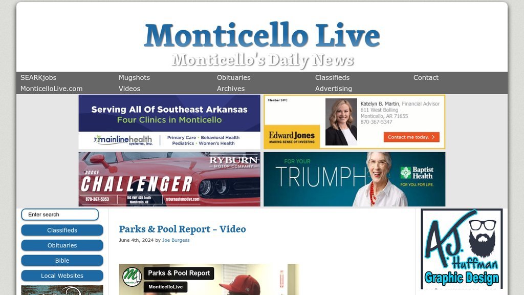 Screenshot of the Monticello Live website