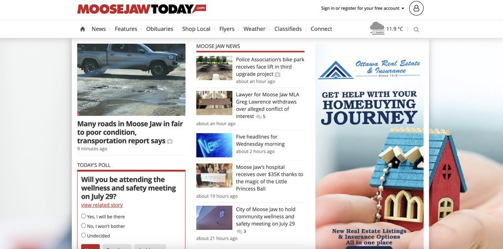 Screenshot of the Moose Jaw Today website