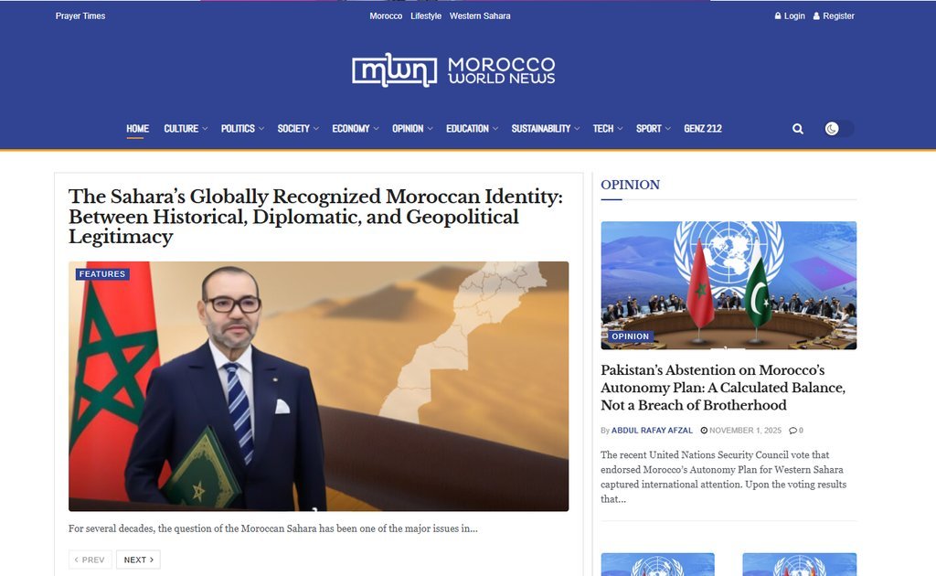 Screenshot of the Moroccan World News website