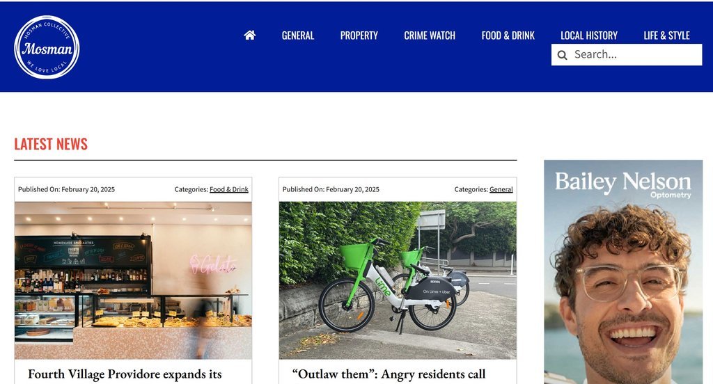 Screenshot of the Mosman Collective website