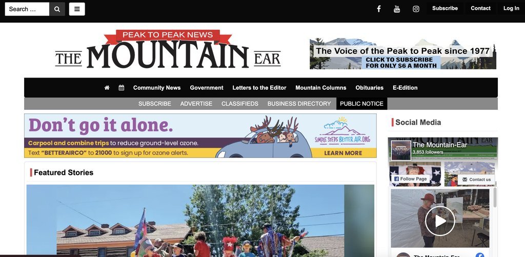 Screenshot of the Mountain-Ear, The website