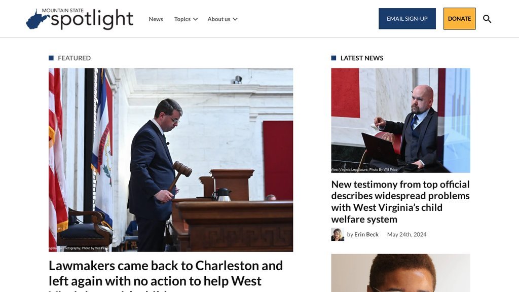 Screenshot of the Mountain State Spotlight website