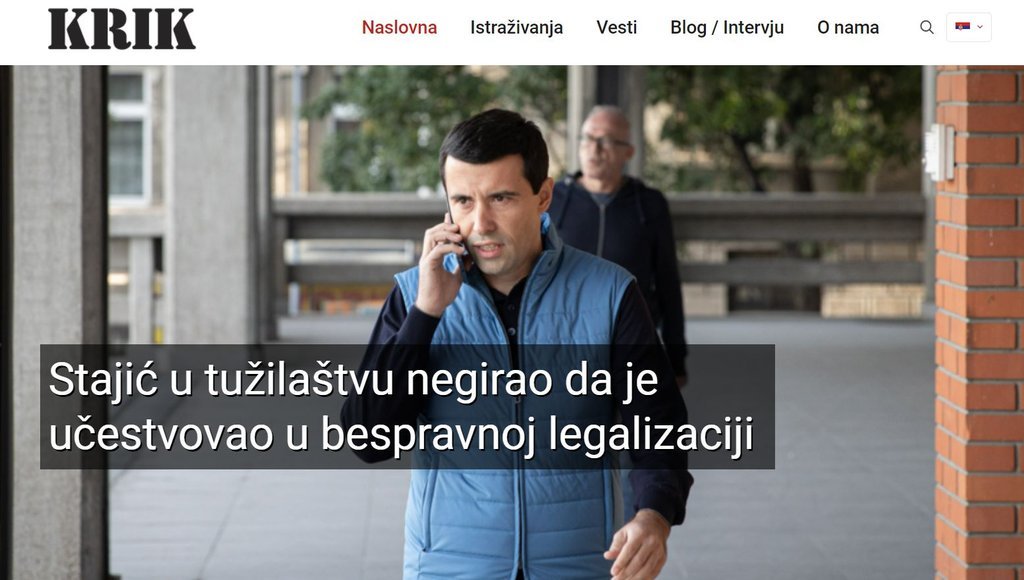 Screenshot of the Mreža za istraživanje kriminala i korupcije (KRIK) website