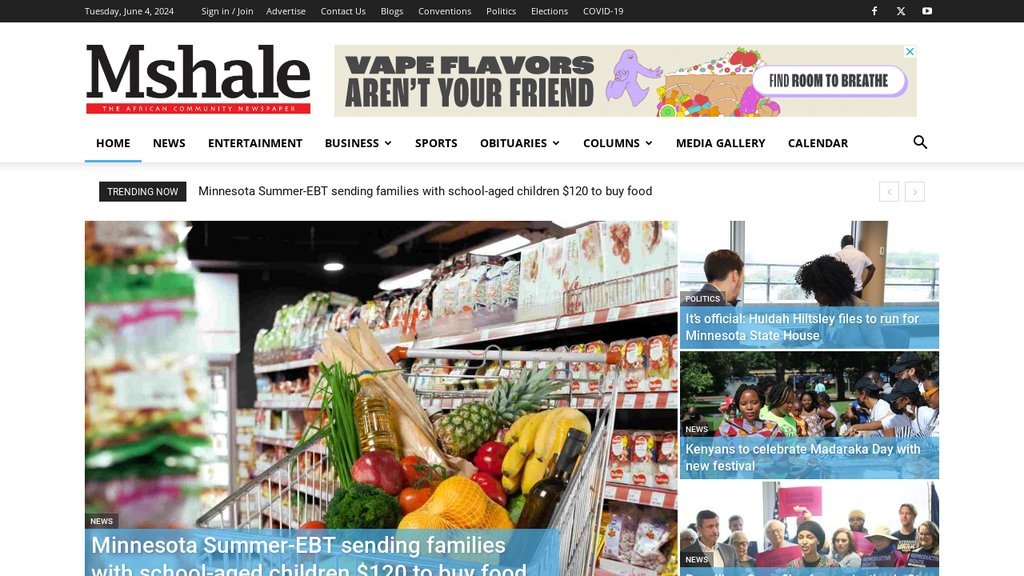 Screenshot of the Mshale website