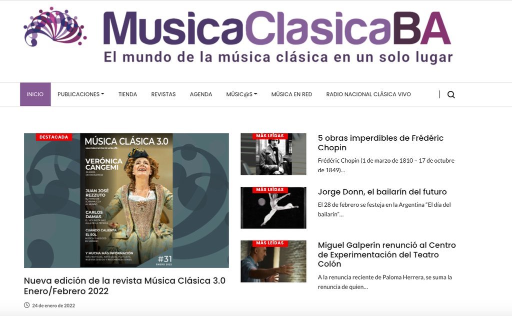Screenshot of the Musicaclasicaba website