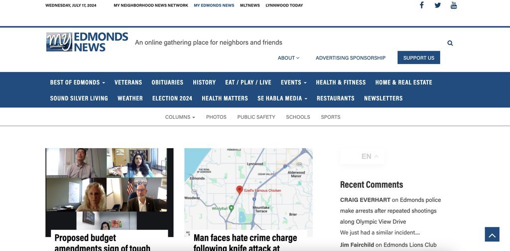 Screenshot of the My Edmonds News website