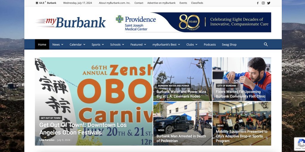 Screenshot of the myBurbank.com website
