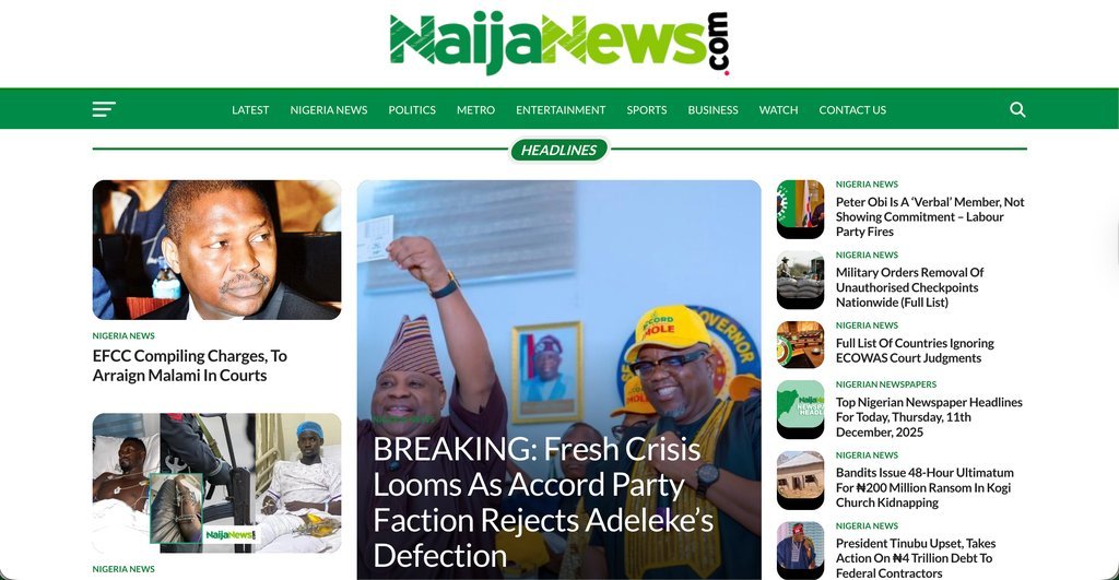 Screenshot of the Naija News website