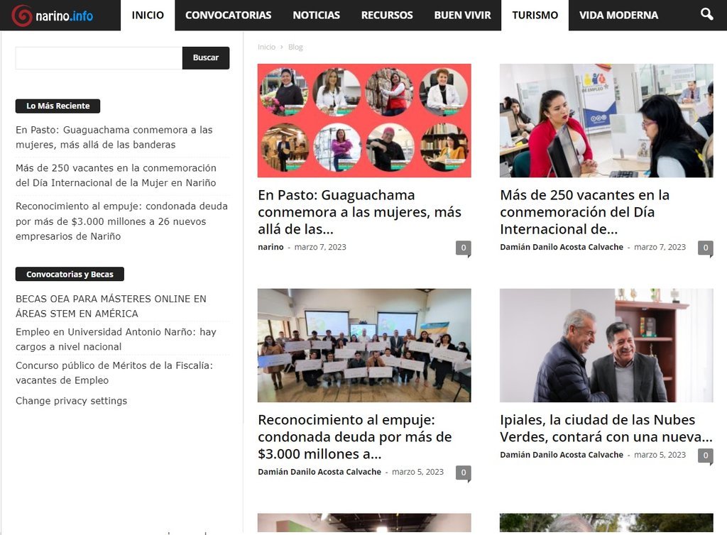 Screenshot of the Narino Info website