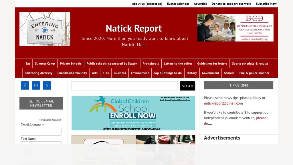 Screenshot of the Natick Report website