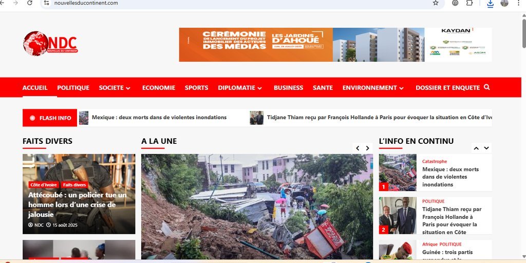 Screenshot of the NDC (Nouvelles Du Continent) website