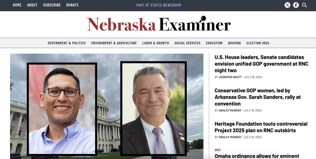 Screenshot of the Nebraska Examiner website