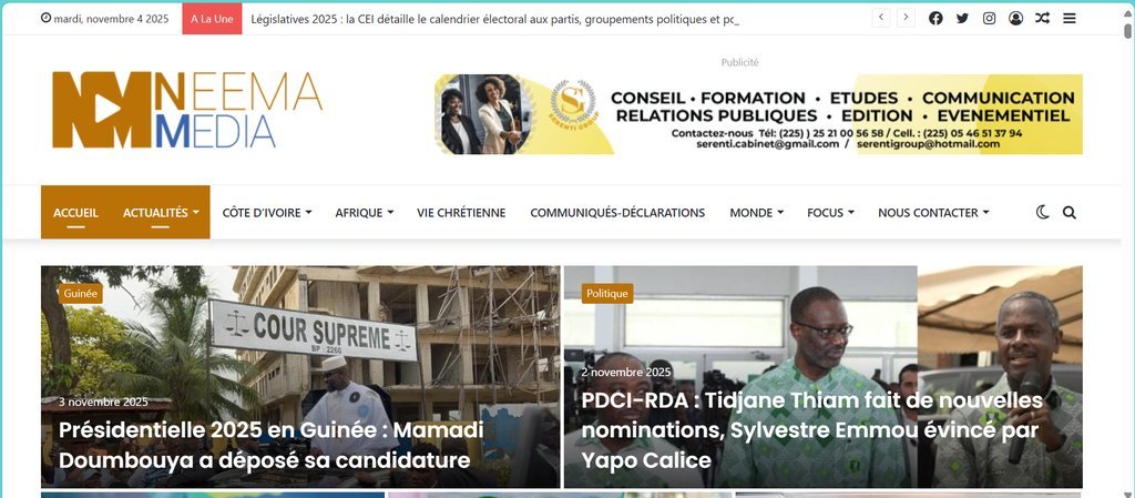 Screenshot of the Neema Media website