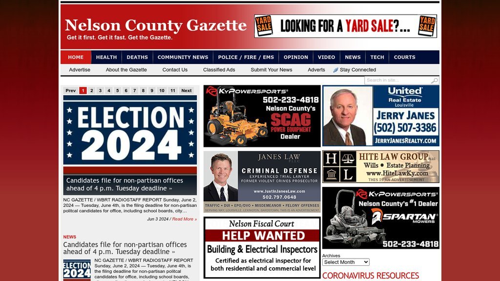 Screenshot of the Nelson County Gazette website