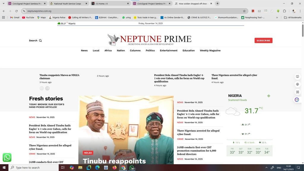 Screenshot of the Neptune Prime website