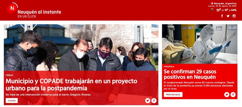 Screenshot of the Neuquen Al Instante website