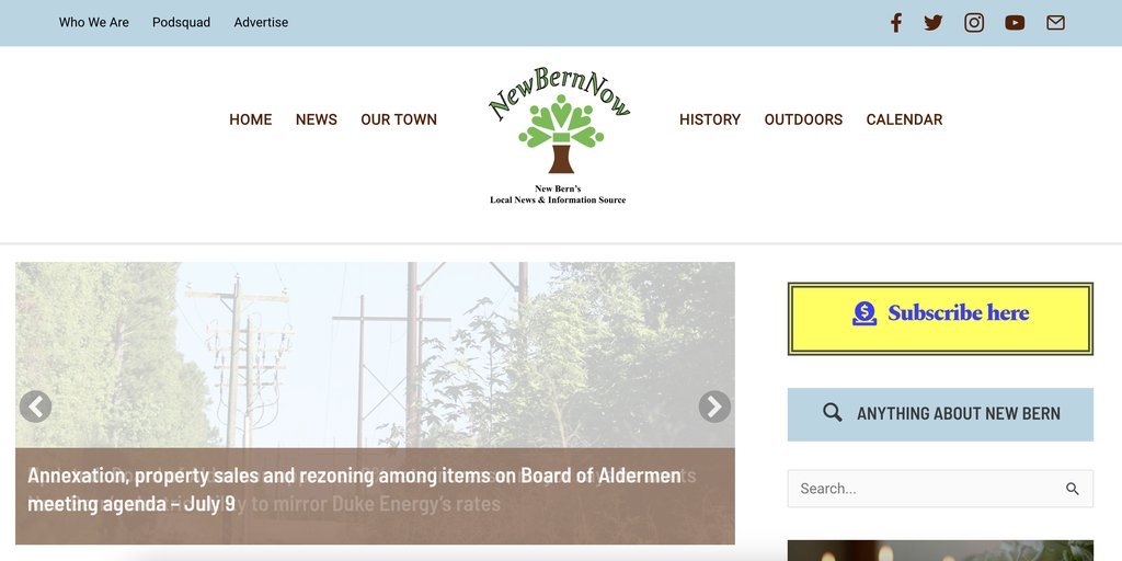 Screenshot of the New Bern Now website