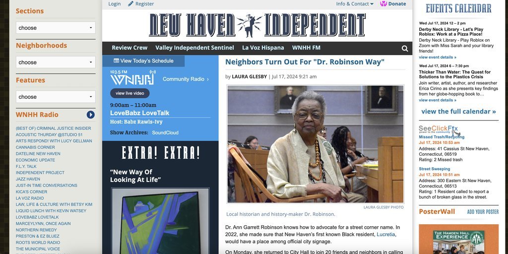 Screenshot of the New Haven Independent website
