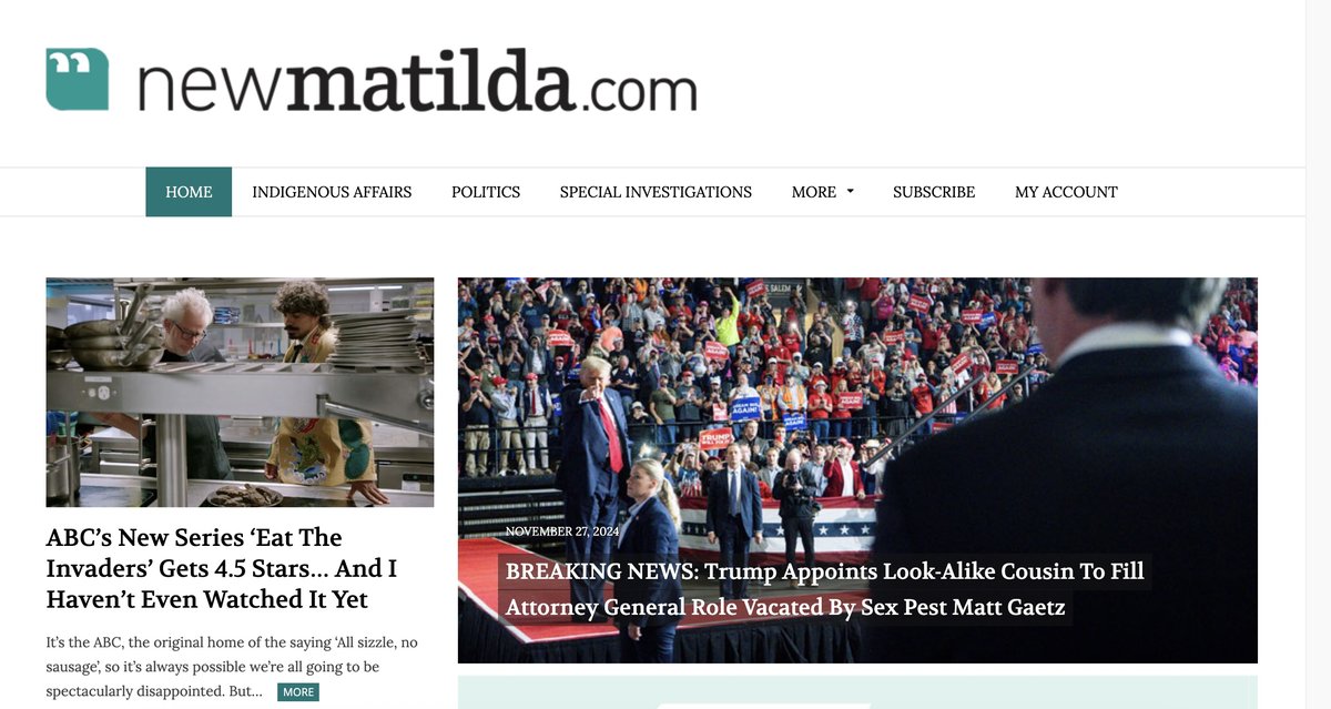Screenshot of the New Matilda website