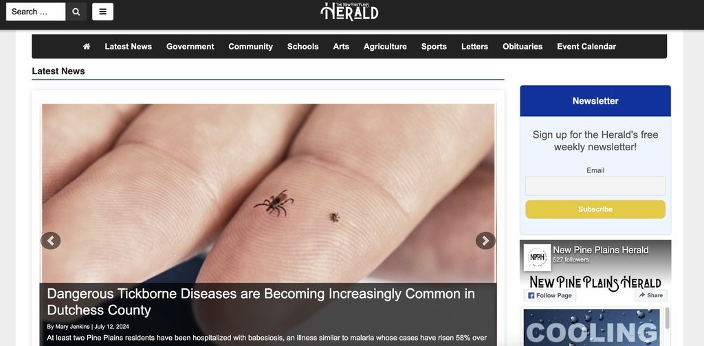Screenshot of the New Pine Plains Herald website