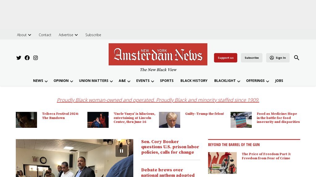 Screenshot of the New York Amsterdam News, The website