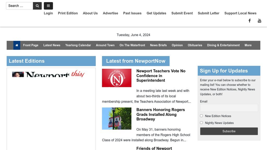 Screenshot of the Newport This Week website