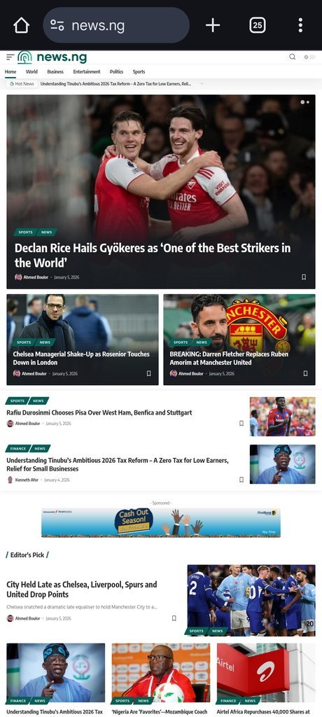 Screenshot of the News.ng website