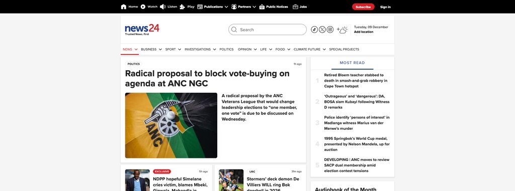 Screenshot of the News24 website