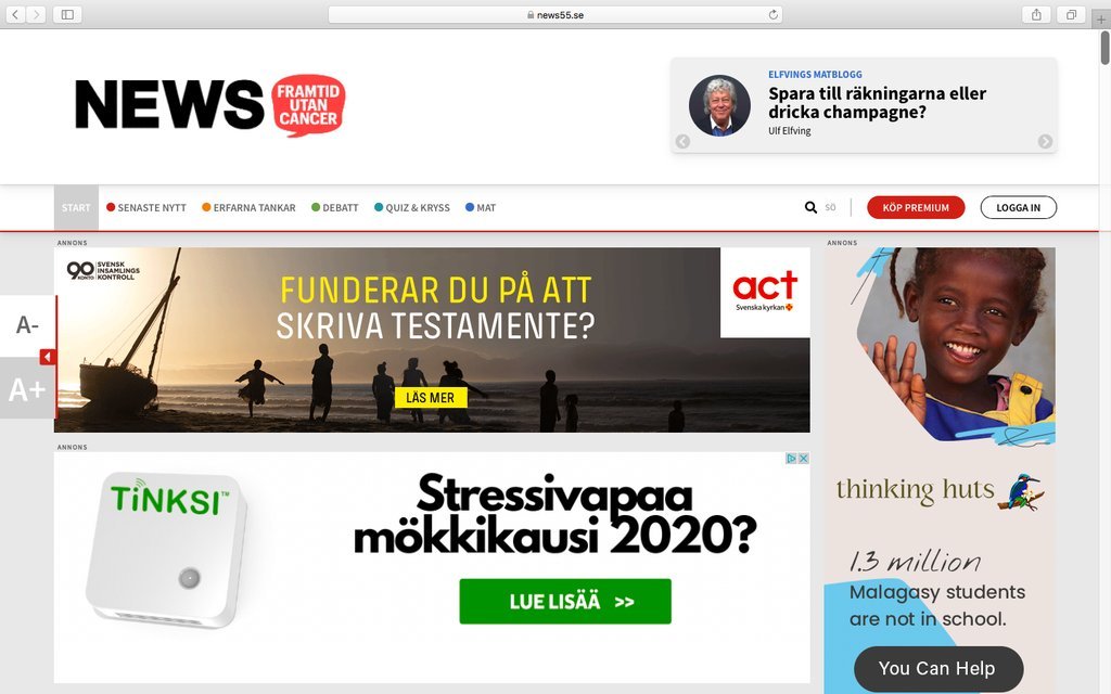 Screenshot of the News55 website