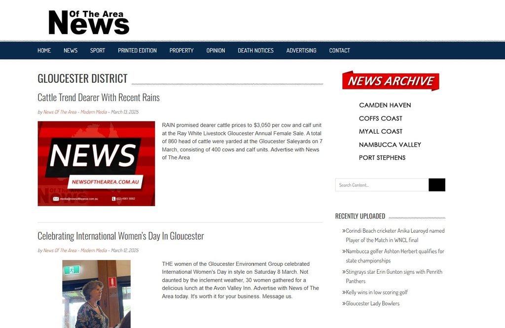 Screenshot of the News Of The Area Gloucester District website