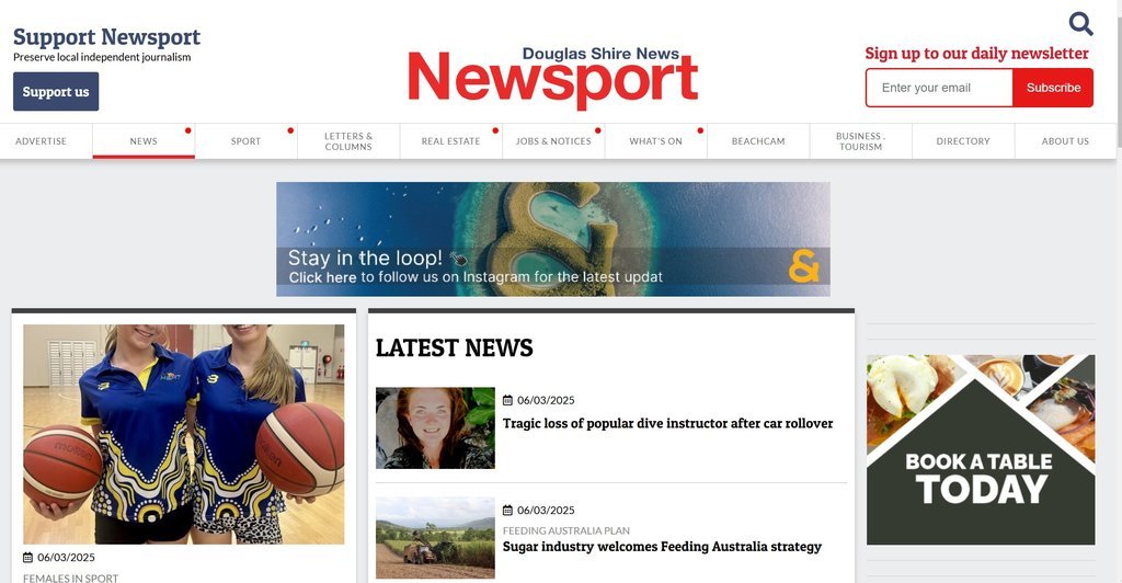 Screenshot of the Newsport website