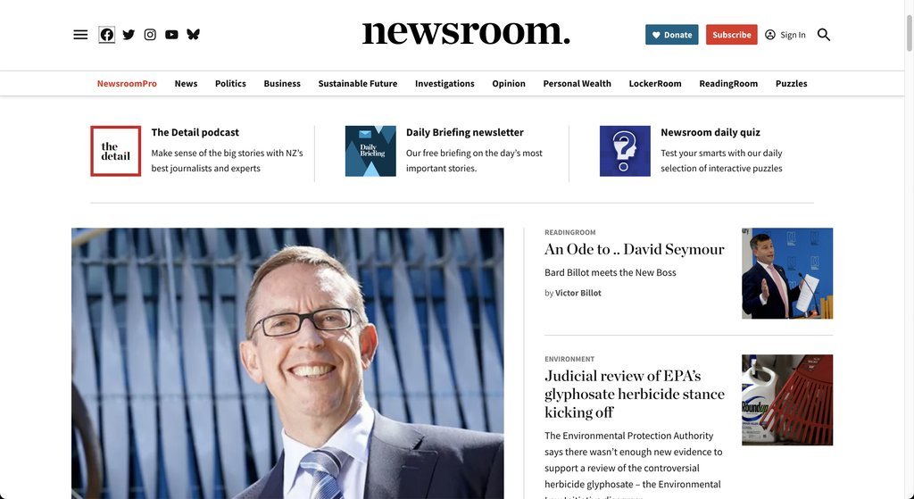 Screenshot of the Newsroom website